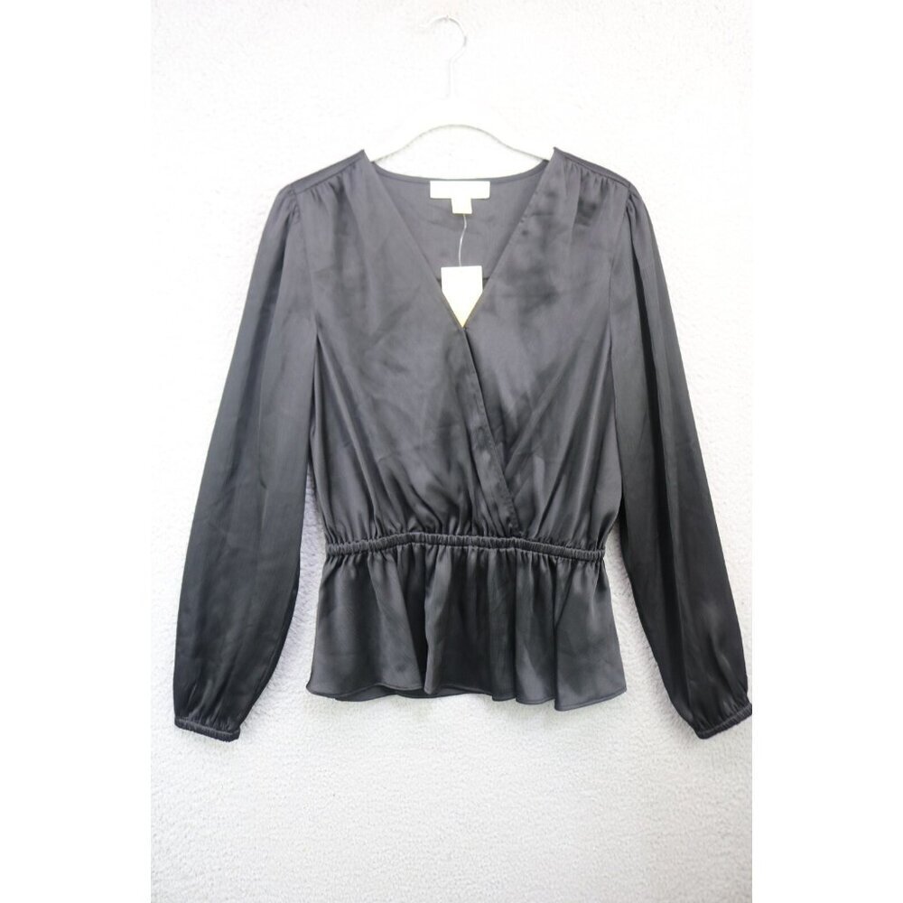 Michael Kors Black Satin Long Puff Sleeve Tunic-Medium-New with Tags-Whimsigoth